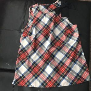 JCrew plaid sleeveless bow shoulder blouse